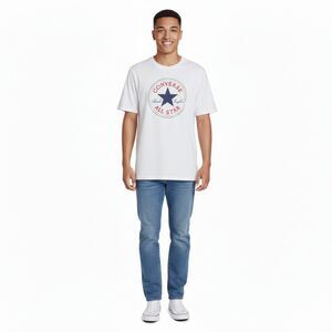 Converse Mens Chuck Taylor All Star Logo Tshirt Large White Short Sleeve Cotton
